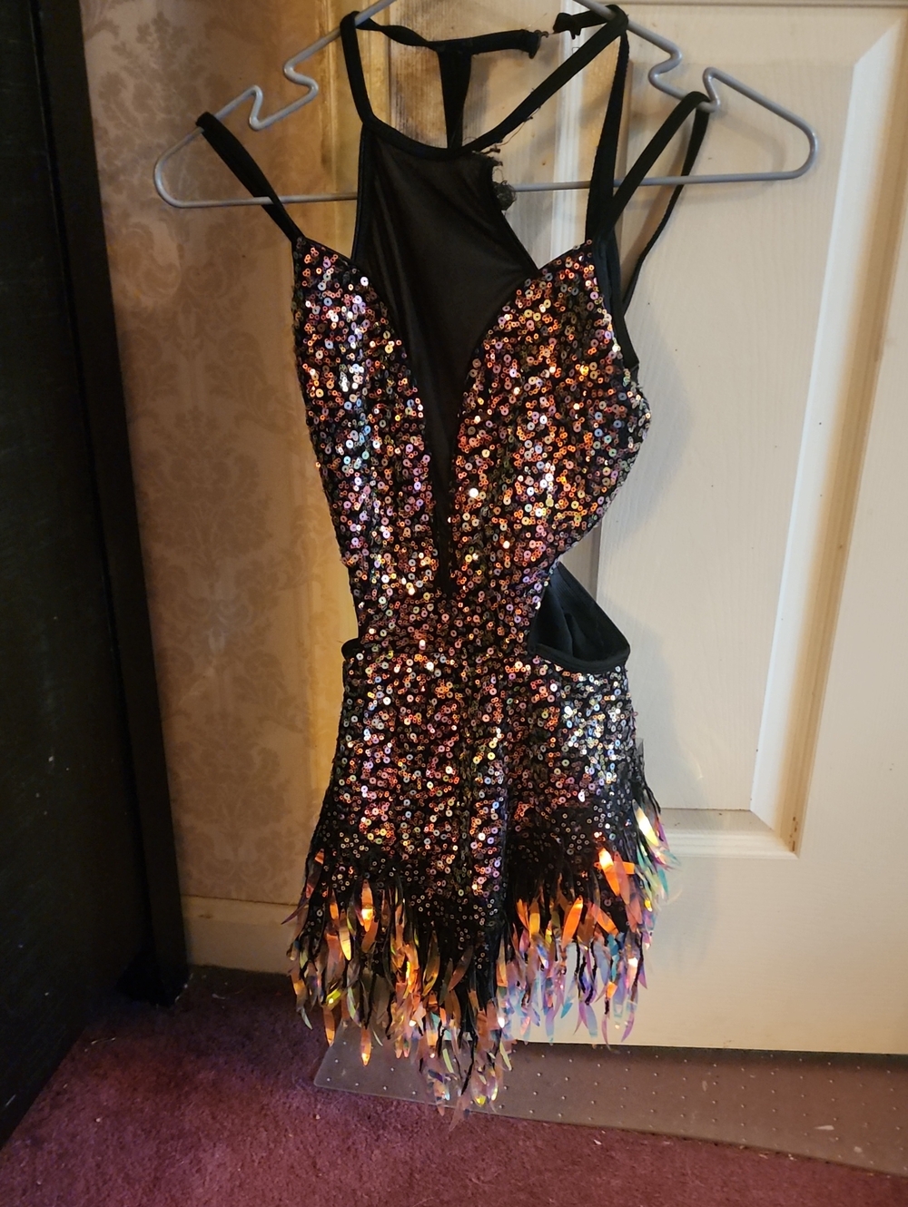 Iridescent Sequin Fringe Dance Dress with Cutouts